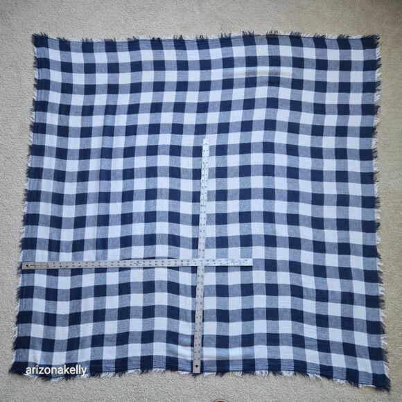 Accessories - Large Wool Square Scarf Lightweight Buffalo Plaid Navy & White